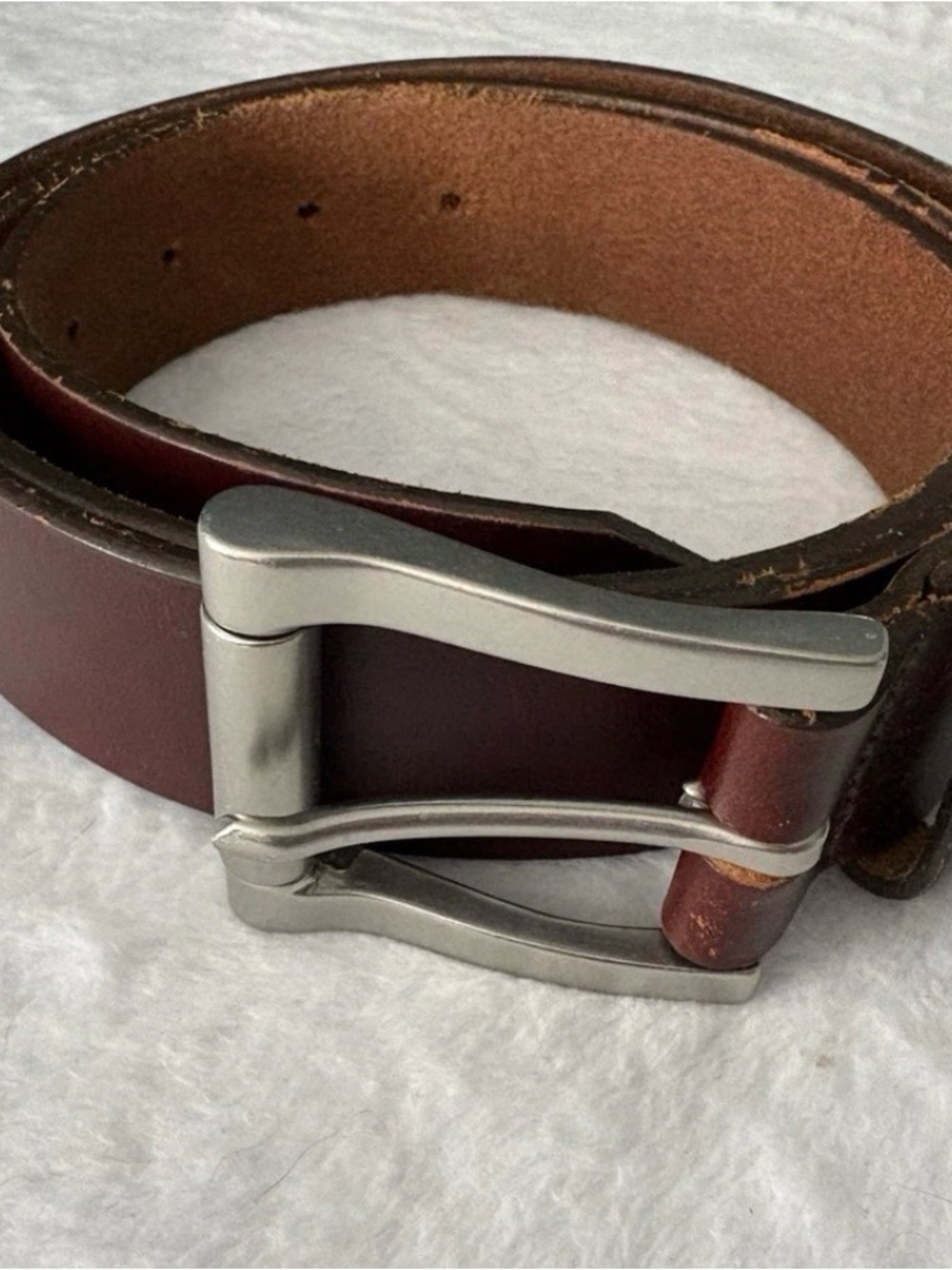 L.L. Bean Men’s Brown Leather Belt with Silver Buckle 38